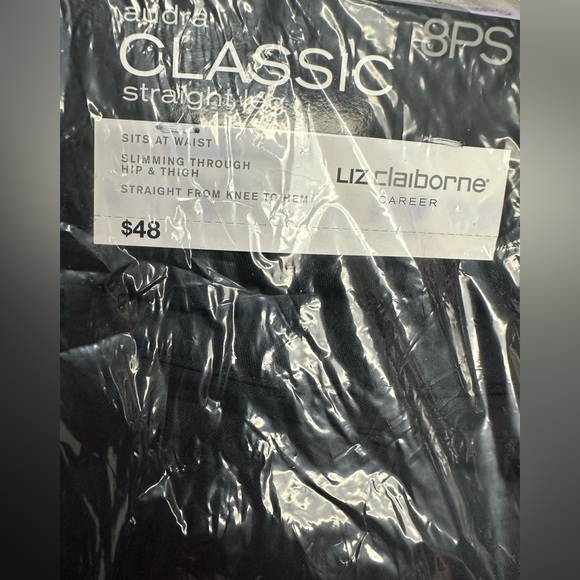 Liz Claiborne Womens Audra Classic Straight Leg Trouser Pants Petite Short In Bl - Picture 3 of 3